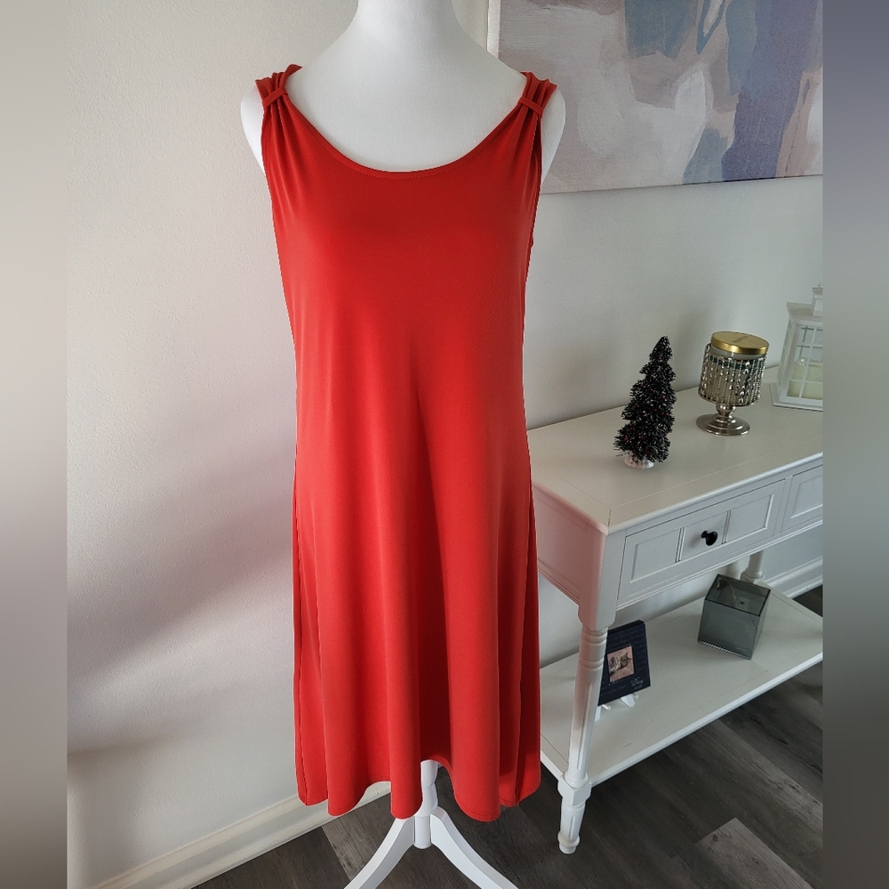 Chico's Solid Orange Sleeveless Shift Dress - 0(4) Petite